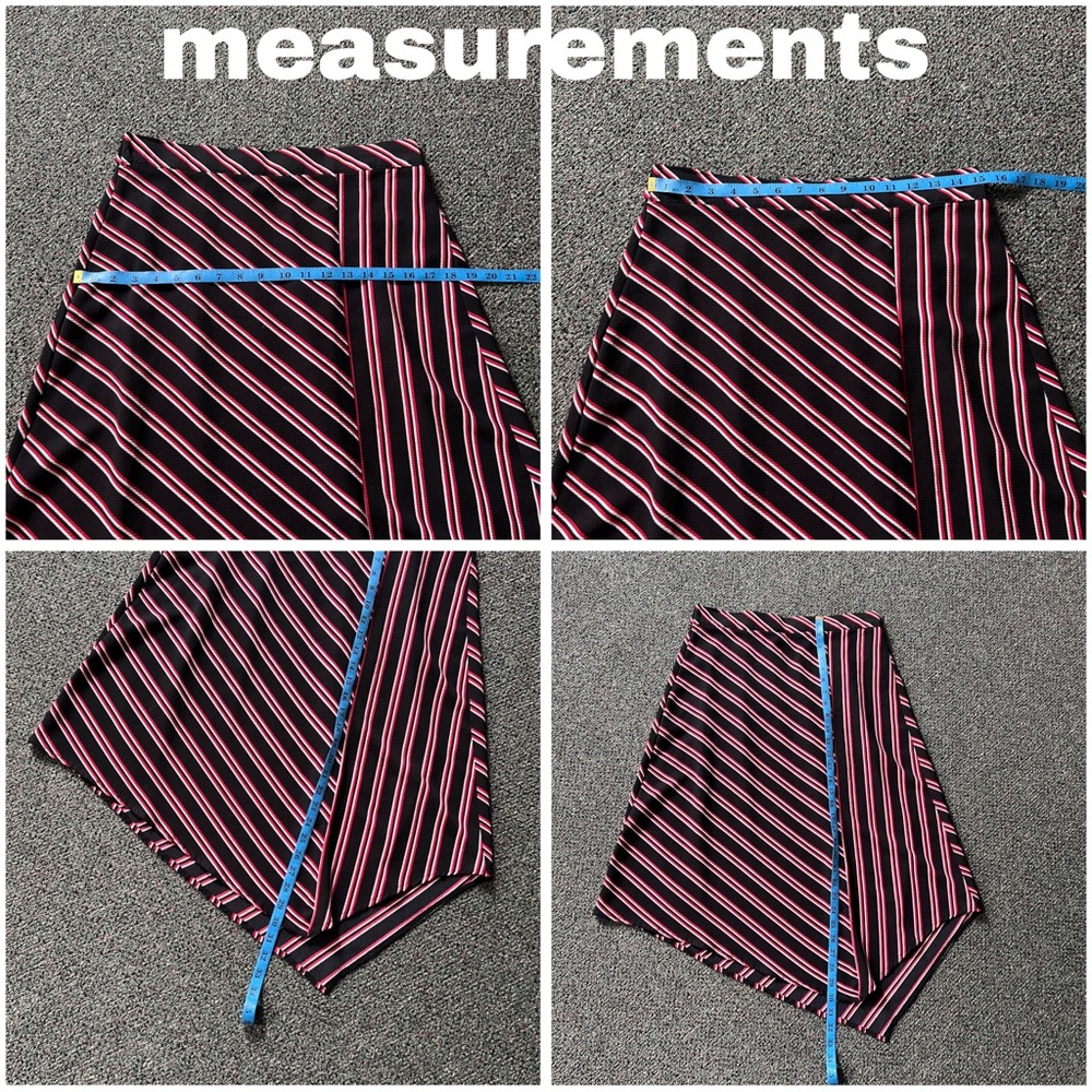 H&M Red & Black Stripe Midi Knee-Length Modest Handkerchief Asymmetrical Skirt M - Picture 16 of 16